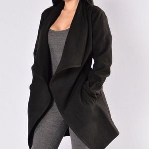 Black Warm Coat with tie ribbon